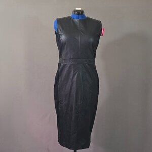 Spanx Faux Leather Sheath Dress Black Sleeveless Bodycon Knee Length XL NWT